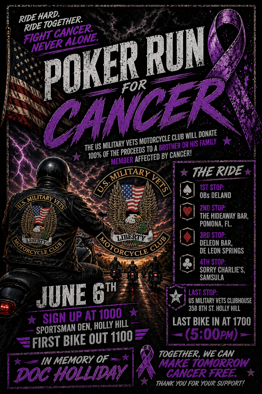 Event flyer for FLA 6 Poker Run For Cancer